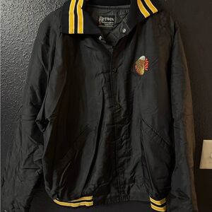 Vintage JSU Black Men's Bomber Jacket with Yellow Trim